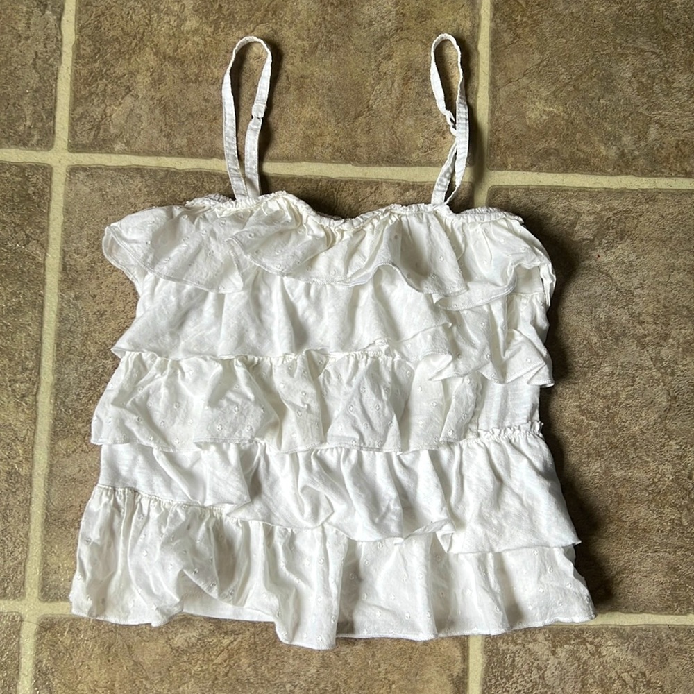 Hollister White Ruffle Eyelet Cami/Tank Sz XS